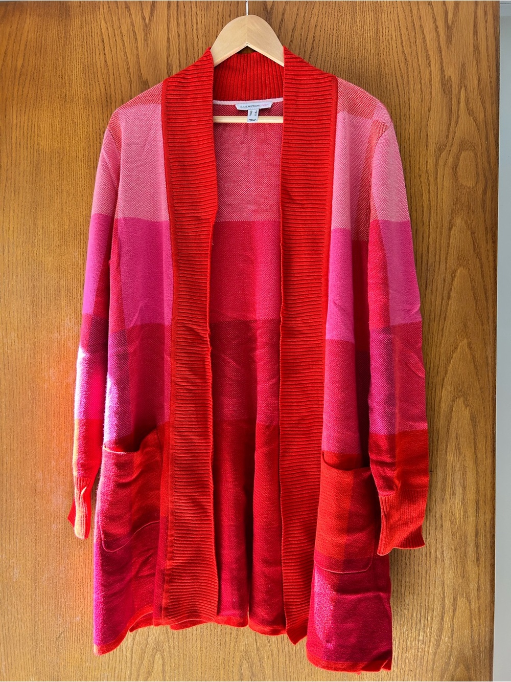 Isaac Mizrahi Red and Pink Ombre Open-Front Cardigan …